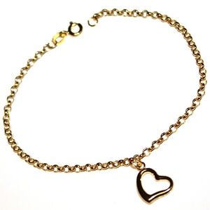 Solid 14K yellow gold marked 14K thick heart charm Bracelet